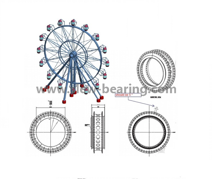 Сверхмощный однорядный шариковый внутренний зубчатый подшипник большого размера с поворотным кольцом для колеса обозрения 